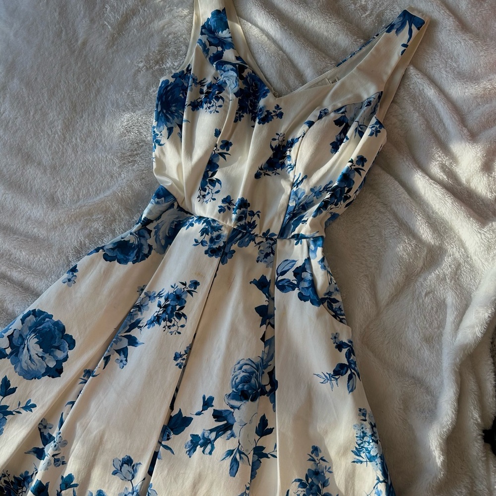 cute formal with white and blue floral short dress